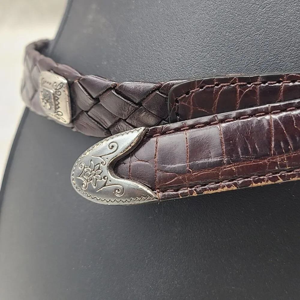 Vtg Brighton Croc Embossed Belt Brown Silver Buckle